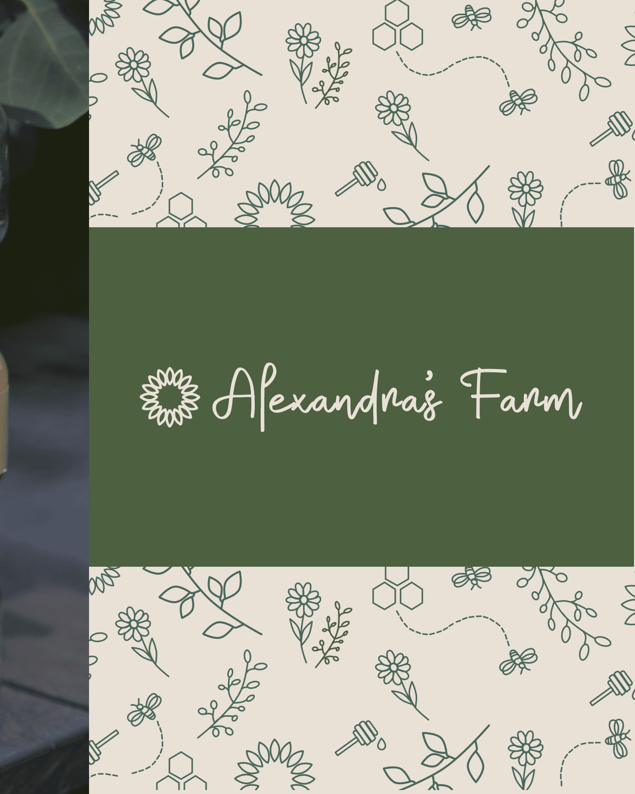 Alexandra’s Farm wordmark and botanical pattern