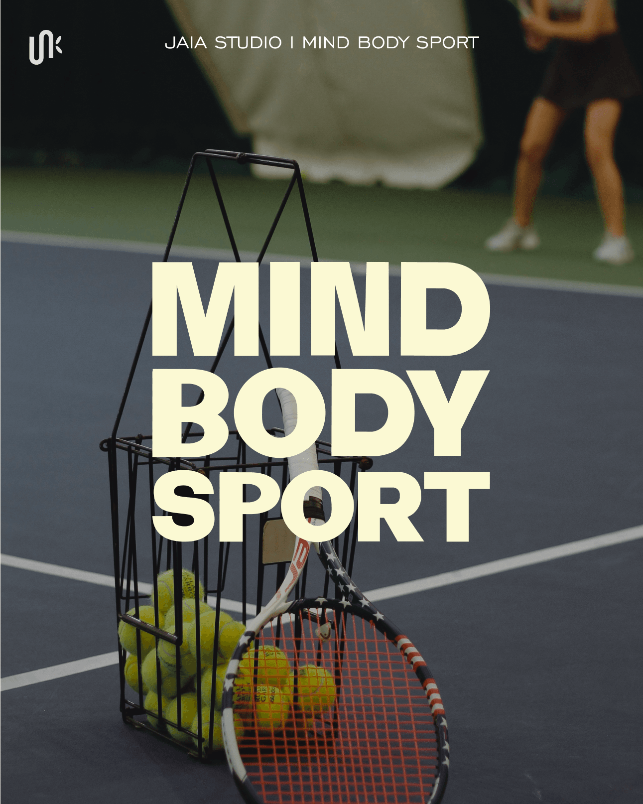 Mind Body Sport stacked wordmark over tennis court photography