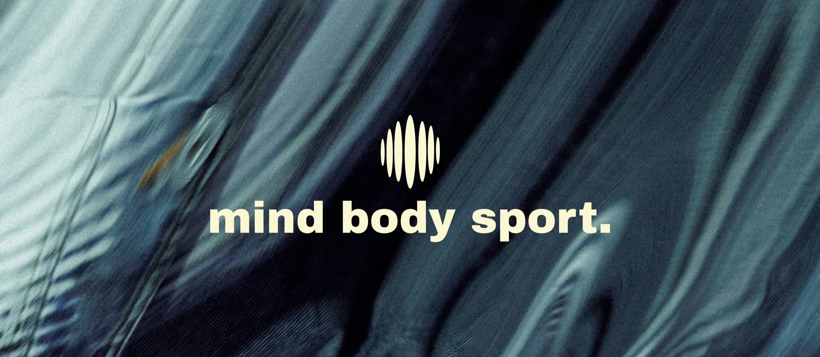 Mind Body Sport bar mark and wordmark over dark textured fabric