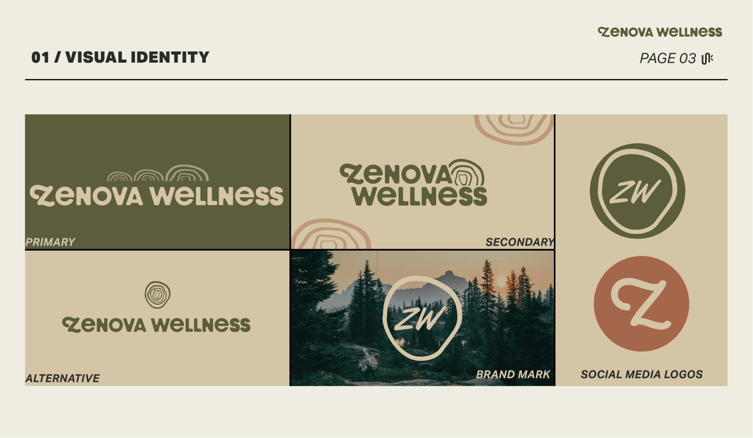 Zenova Wellness primary, secondary, alternative, brand mark, and social logo suite